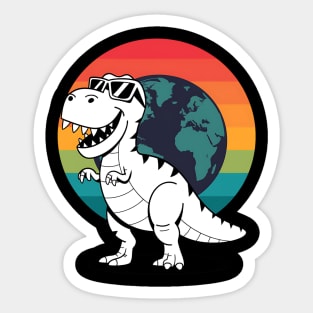 Kids Earth Riding Trex Sunset Dinosaur Boys Kids Sticker